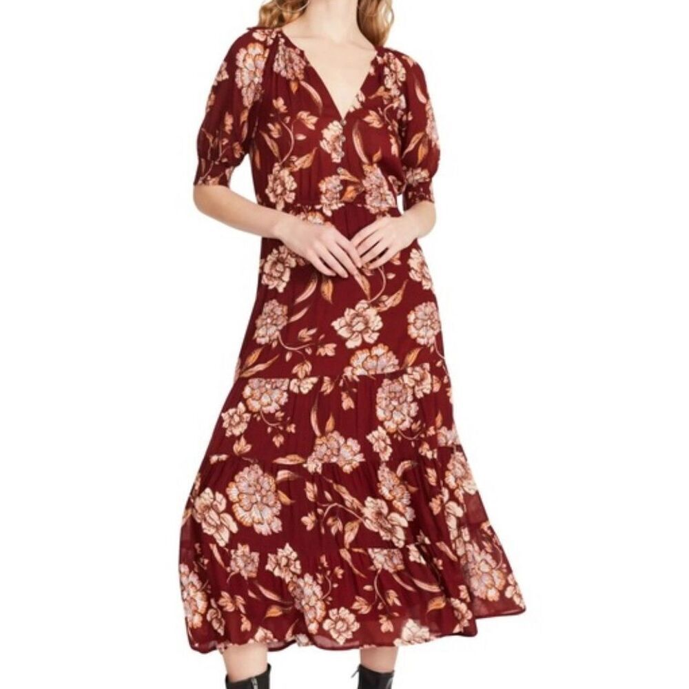 Steve Madden BB Dakota red floral neck midi dress size M